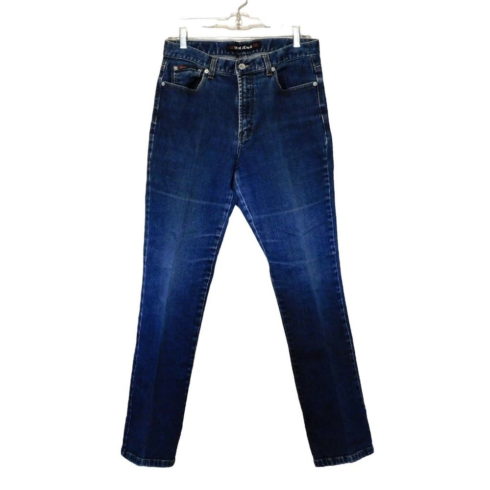 DKNY Jeans 14 Blue Denim Dark Wash Flat Front 5 Pocket Stretch Cotton
